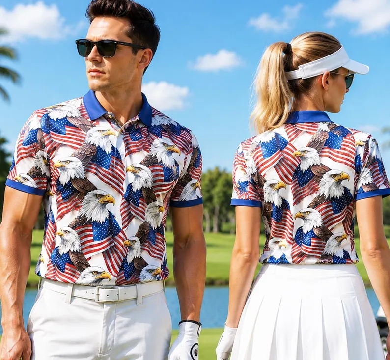 3D Printing Usa - Polo da Golf Patriottica da Uomo